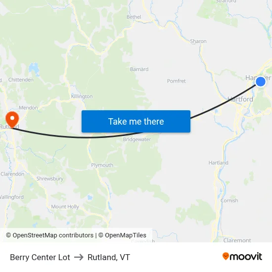 Berry Center Lot to Rutland, VT map