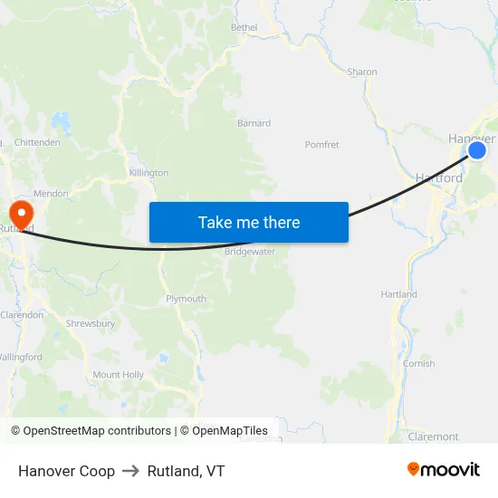 Hanover Coop to Rutland, VT map
