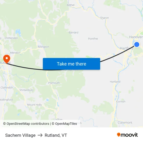 Sachem Village to Rutland, VT map