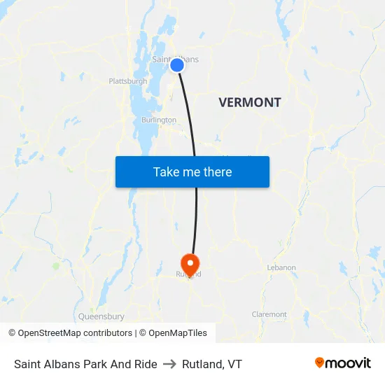 Saint Albans Park And Ride to Rutland, VT map