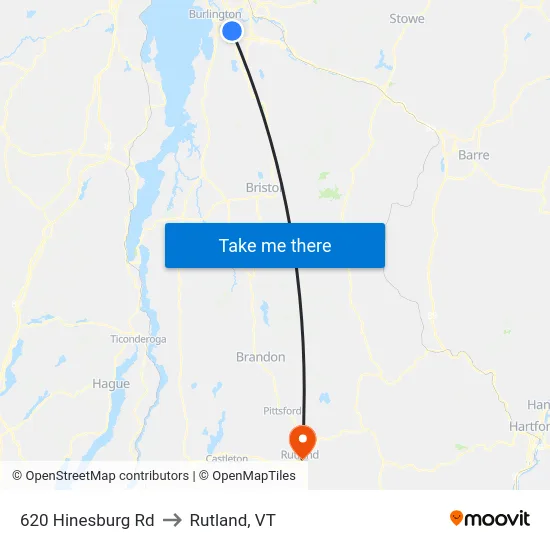 620 Hinesburg Rd to Rutland, VT map