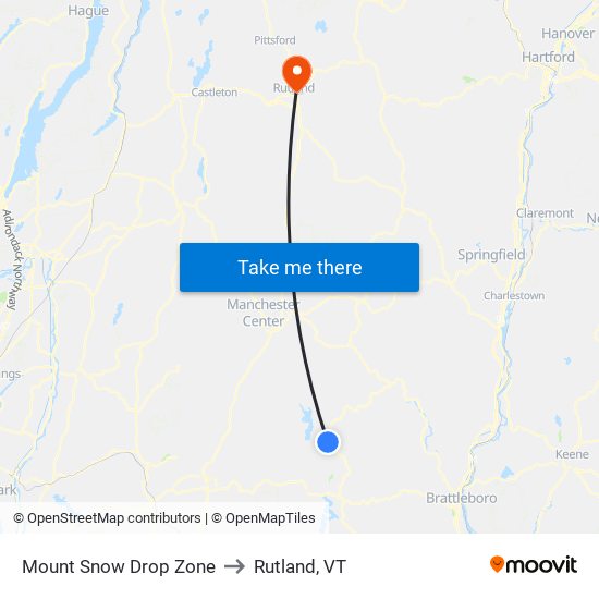 Mount Snow Drop Zone to Rutland, VT map