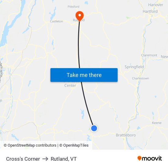 Cross's Corner to Rutland, VT map