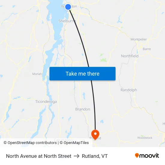 North Avenue at North Street to Rutland, VT map