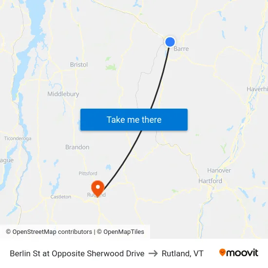 Berlin St at Opposite Sherwood Drive to Rutland, VT map