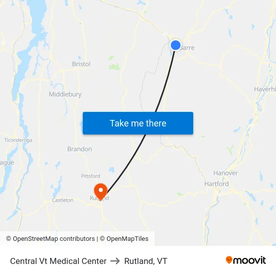 Central Vt Medical Center to Rutland, VT map