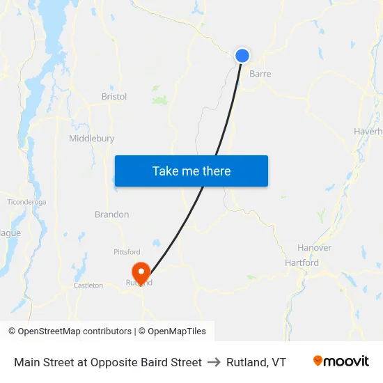 Main Street at Opposite Baird Street to Rutland, VT map