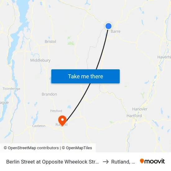 Berlin Street at Opposite Wheelock Street to Rutland, VT map