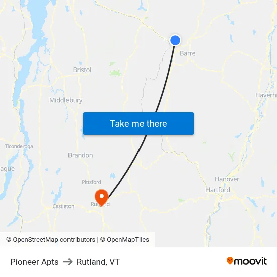 Pioneer Apts to Rutland, VT map