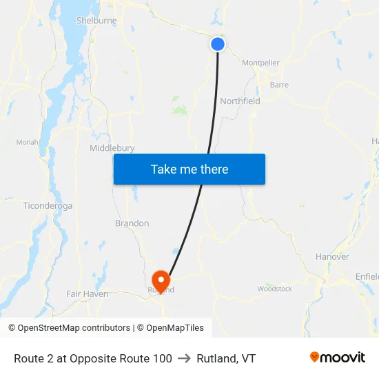 Route 2 at Opposite Route 100 to Rutland, VT map