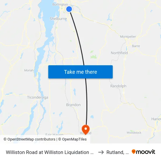 Williston Road at Williston Liquidation Center to Rutland, VT map