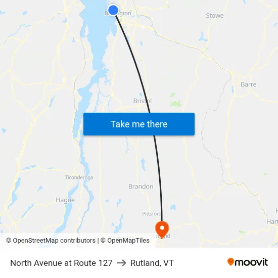 North Avenue at Route 127 to Rutland, VT map