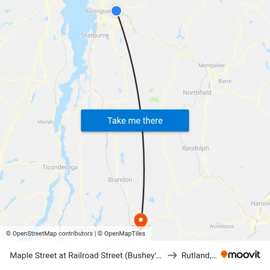 Maple Street at Railroad Street (Bushey's Sunoco) to Rutland, VT map