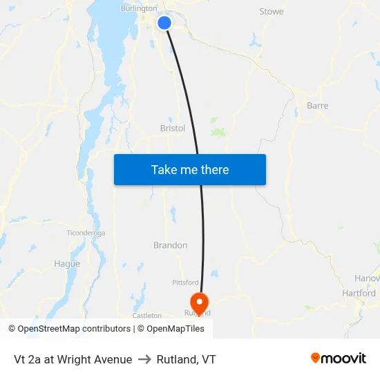 Vt 2a at Wright Avenue to Rutland, VT map