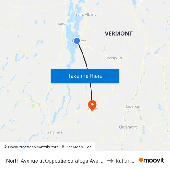 North Avenue at Oppostie Saratoga Ave. (Elk's Lodge) to Rutland, VT map