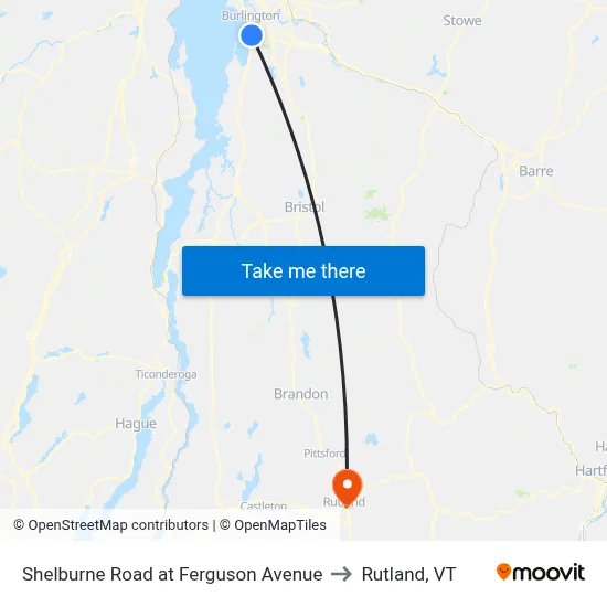 Shelburne Road at Ferguson Avenue to Rutland, VT map