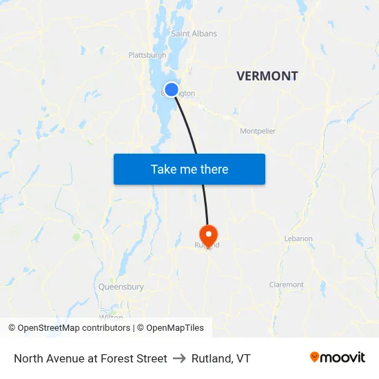 North Avenue at Forest Street to Rutland, VT map
