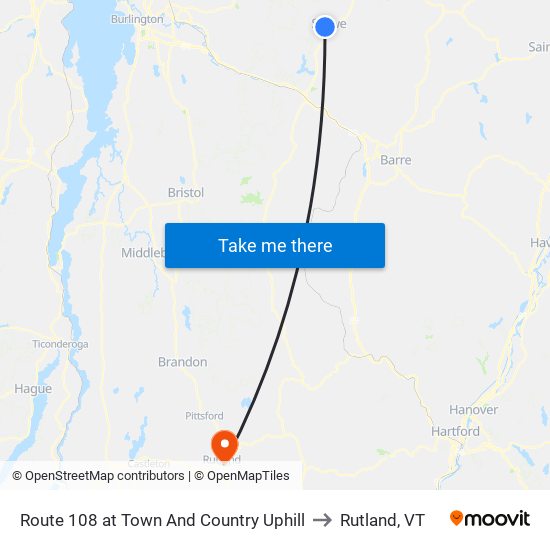 Route 108 at Town And Country Uphill to Rutland, VT map