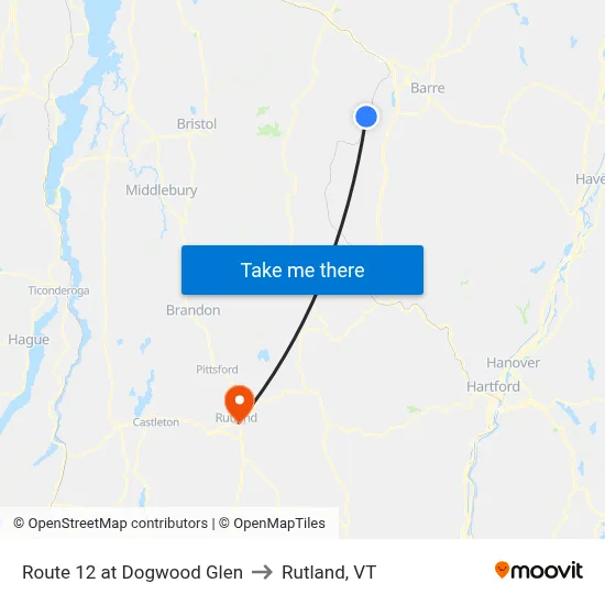 Route 12 at Dogwood Glen to Rutland, VT map