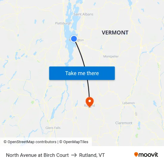 North Avenue at Birch Court to Rutland, VT map