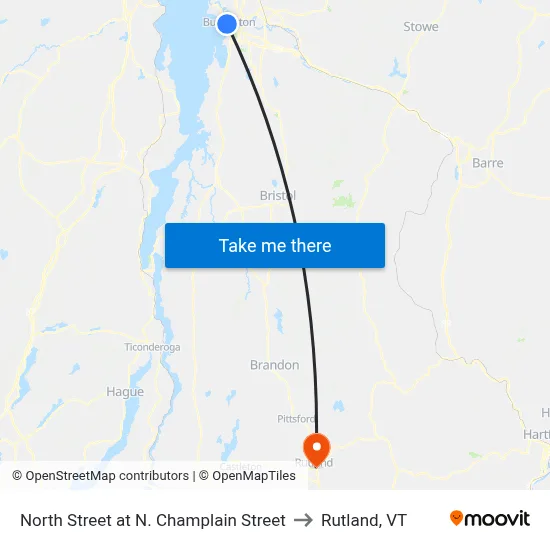 North Street at N. Champlain Street to Rutland, VT map