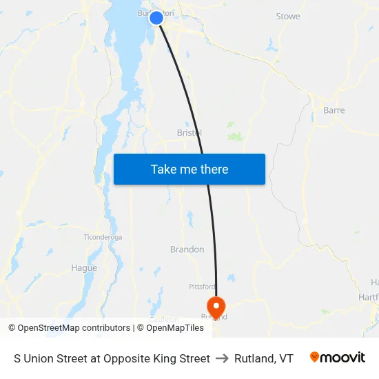 S Union Street at Opposite King Street to Rutland, VT map