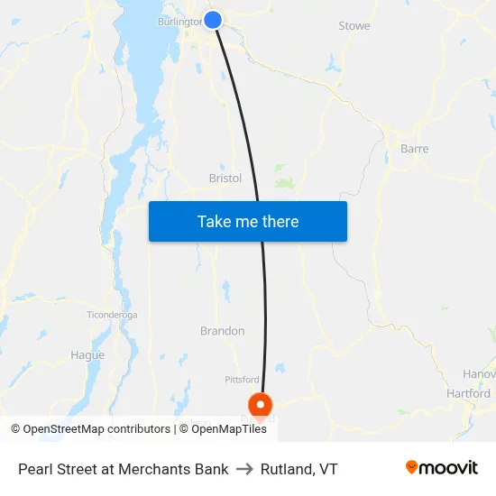Pearl Street at Merchants Bank to Rutland, VT map