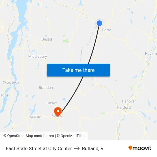 East State Street at City Center to Rutland, VT map