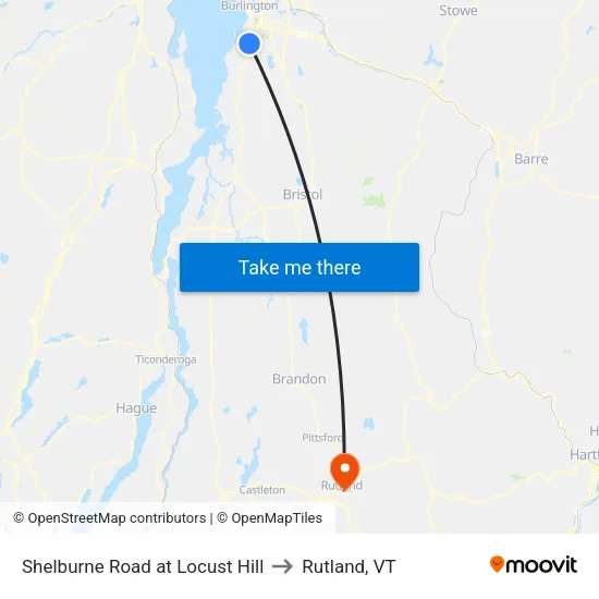 Shelburne Road at Locust Hill to Rutland, VT map