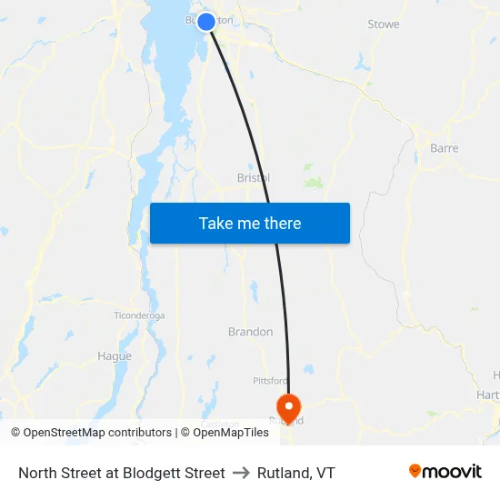 North Street at Blodgett Street to Rutland, VT map