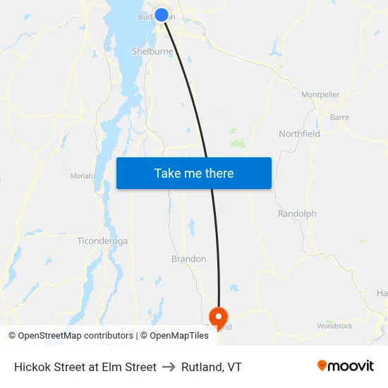 Hickok Street at Elm Street to Rutland, VT map
