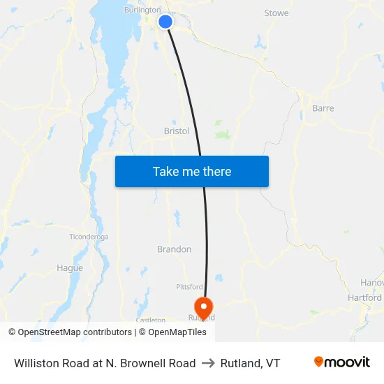 Williston Road at N. Brownell Road to Rutland, VT map