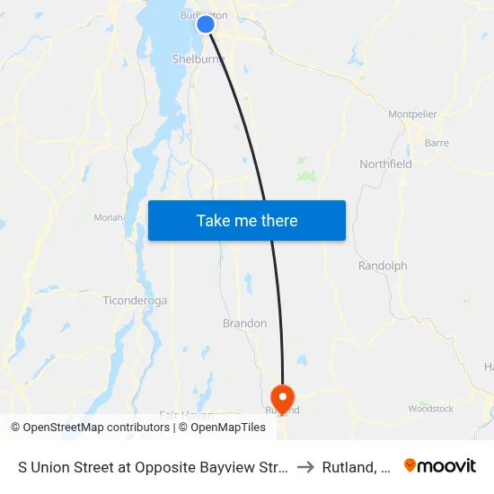 S Union Street at Opposite Bayview Street to Rutland, VT map
