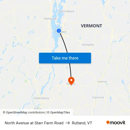 North Avenue at Starr Farm Road to Rutland, VT map