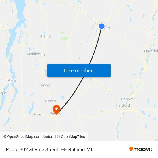 Route 302 at Vine Street to Rutland, VT map