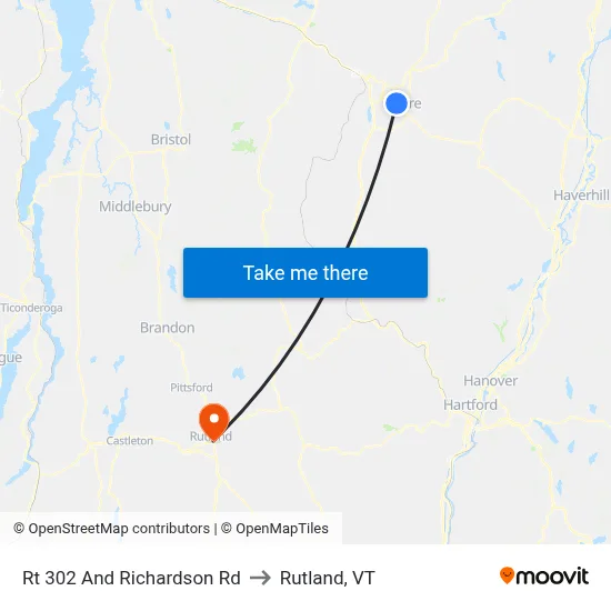 Rt 302 And Richardson Rd to Rutland, VT map