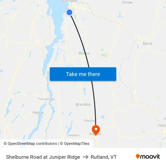 Shelburne Road at Juniper Ridge to Rutland, VT map