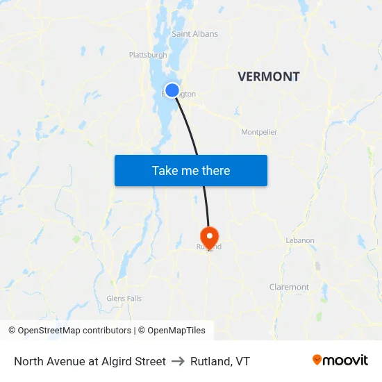 North Avenue at Algird Street to Rutland, VT map