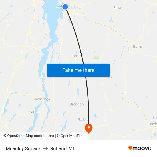 Mcauley Square to Rutland, VT map