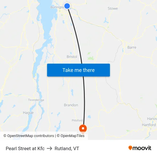 Pearl Street at Kfc to Rutland, VT map
