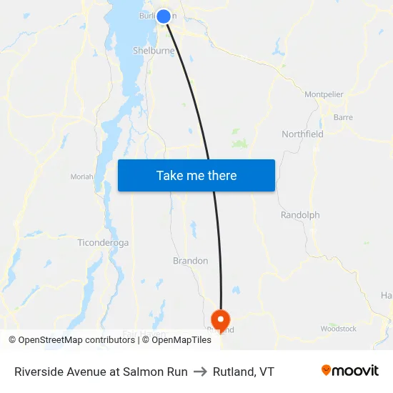 Riverside Avenue at Salmon Run to Rutland, VT map