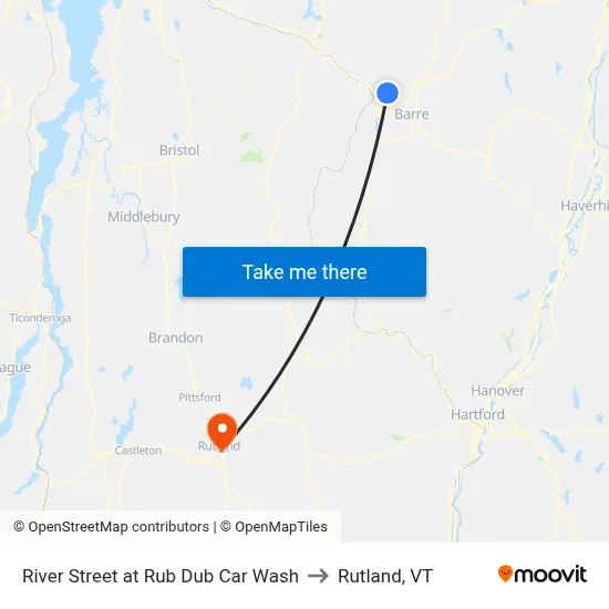 River Street at Rub Dub Car Wash to Rutland, VT map