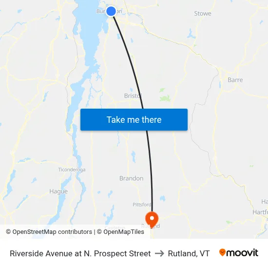 Riverside Avenue at N. Prospect Street to Rutland, VT map