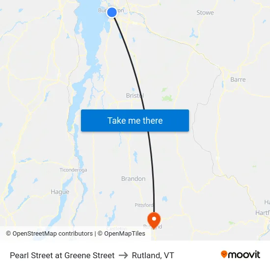 Pearl Street at Greene Street to Rutland, VT map