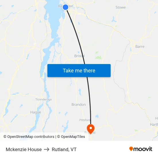 Mckenzie House to Rutland, VT map