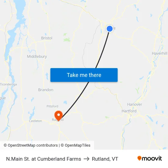 N.Main St. at Cumberland Farms to Rutland, VT map