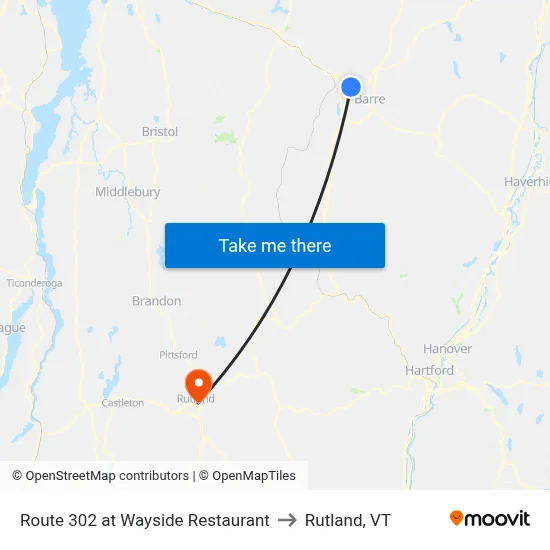 Route 302 at Wayside Restaurant to Rutland, VT map