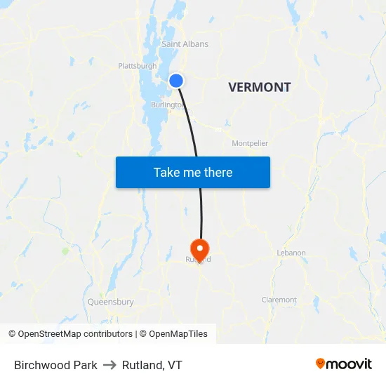 Birchwood Park to Rutland, VT map