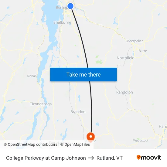 College Parkway at Camp Johnson to Rutland, VT map