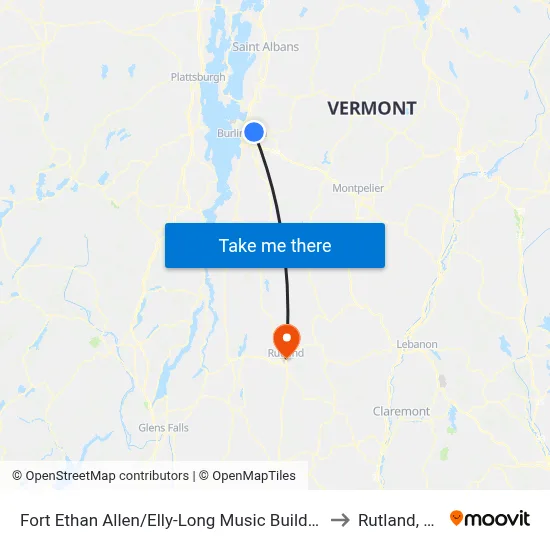 Fort Ethan Allen/Elly-Long Music Building to Rutland, VT map